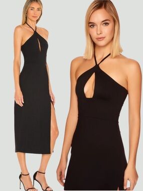 NWT Susana Monaco Halter Open Front Midi Dress in Black Small